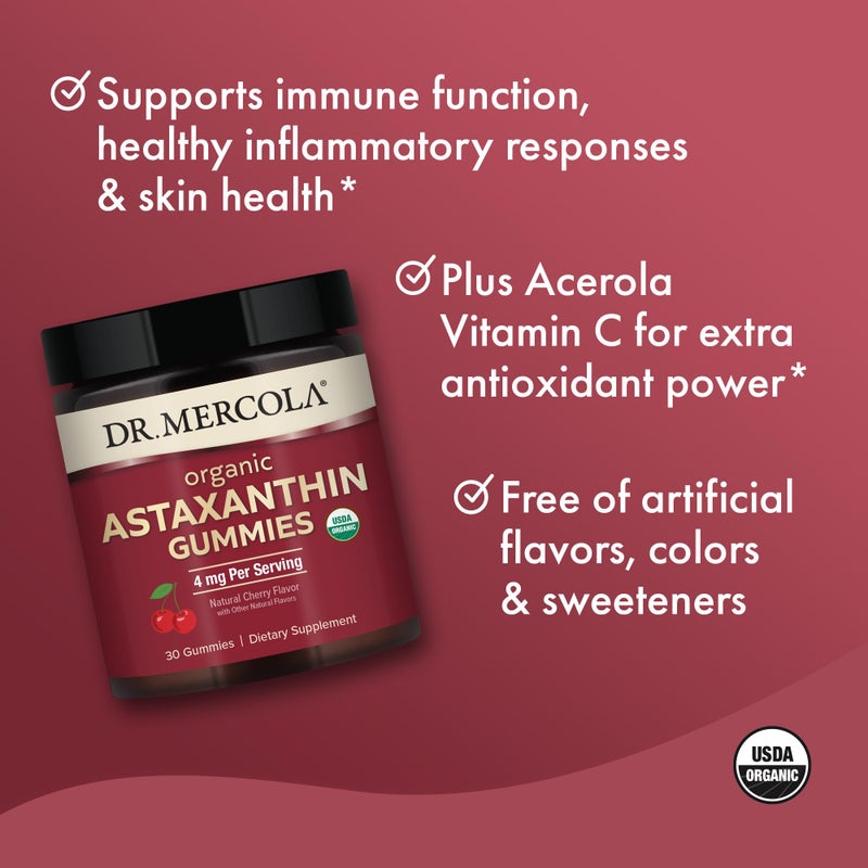 Dr. Mercola Organic Astaxanthin Gummies, 30 Servings (30 Gummies), 4 mg Per Serving, Dietary Supplement, Antioxidant and Immune Support, Certified Organic, Non-GMO - Image 4